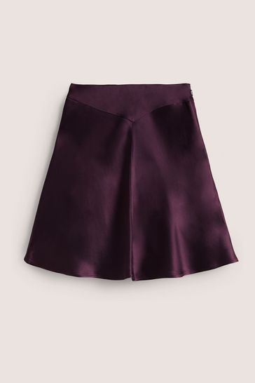 Boden Purple Mini Satin Bias-cut Skirt