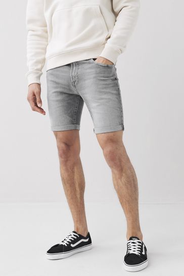 Grey Mid Wash Skinny Fit Denim Shorts