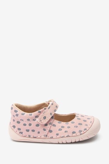 Pink Spot Leather Wide Fit (G) Crawler Mary Jane Shoes