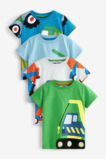Blue/Green Transport 4 Pack Short Sleeve T-Shirts (3mths-7yrs)