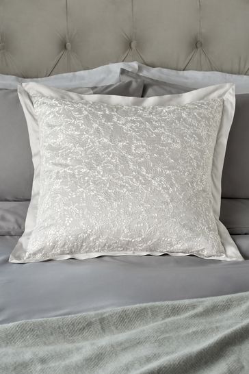 Grey Large Square Floral Cushion