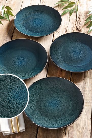 Teal Blue Logan Reactive Glaze Set of 4 Dinner Plates