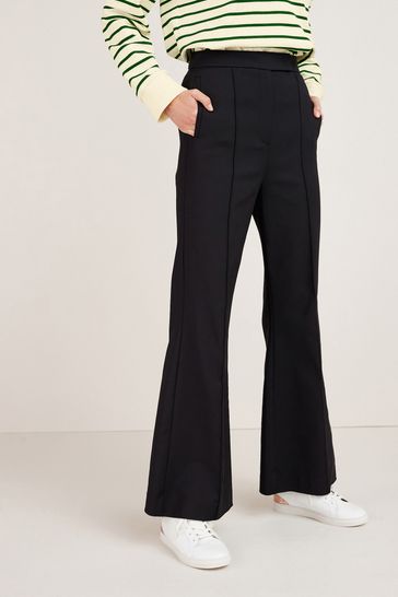 Black Smart Stretch Flare Trousers