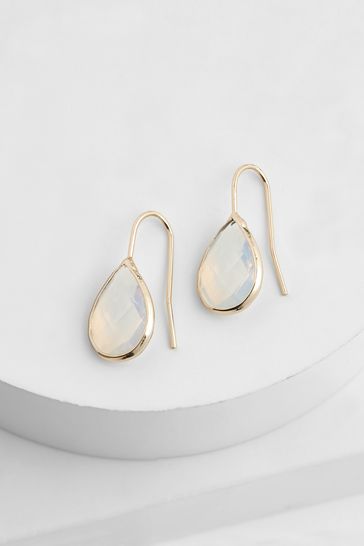 Gold Tone Teardrop Opal Earrings