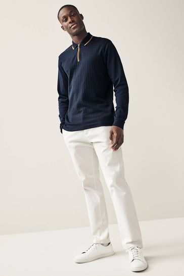 Mens navy blue long sleeve polo shop