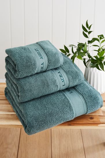 Laura Ashley Fern Green Luxury Cotton Embroidered Towel