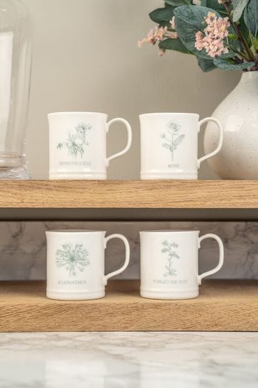 Mary Berry Set of 4 White Flowers Garden Espresso Mugs
