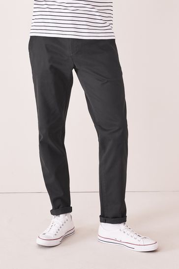 Black Regular Tapered Stretch Chino Trousers