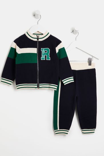 River Island Mini Boys Blue Varsity Track Set