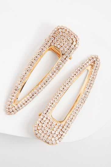 Gold Tone Crystal Hair Clips 2 Pack
