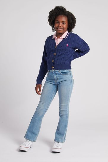 Blue cable top knit cardigan