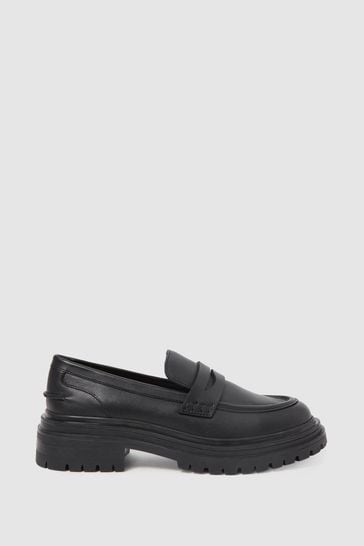 Reiss Black Adele Leather Chunky Cleated Loafers