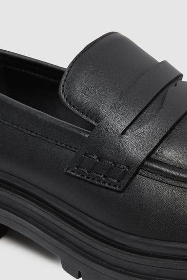 Buy Reiss Black Adele Leather Chunky Cleated Loafers from Next