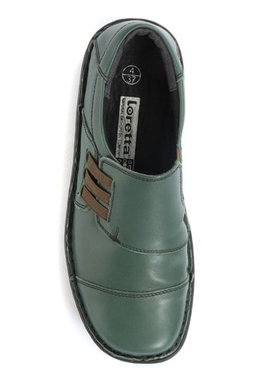 Buy Loretta Ladies Green Wide Fit Handmade Leather Slip On Shoes from Next Oman