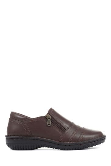Loretta Ladies Brown Wide Fit Leather Slip-On Shoes