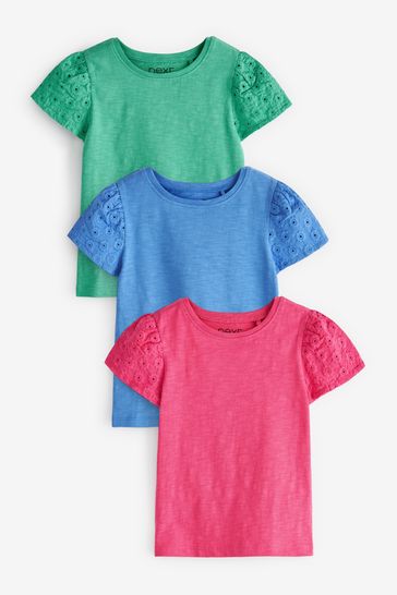PInk/Blue/Green 3 Pack Cotton T-Shirts (3mths-7yrs)