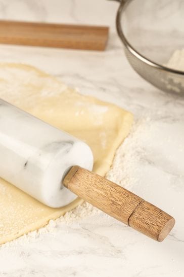 Kitchen Pantry White Marble Rolling Pin With Stand