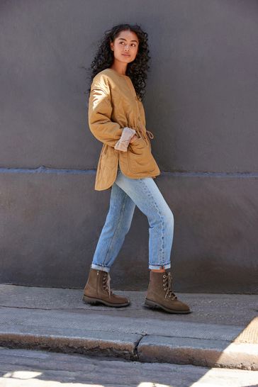 Wide fit chunky lace up boots top