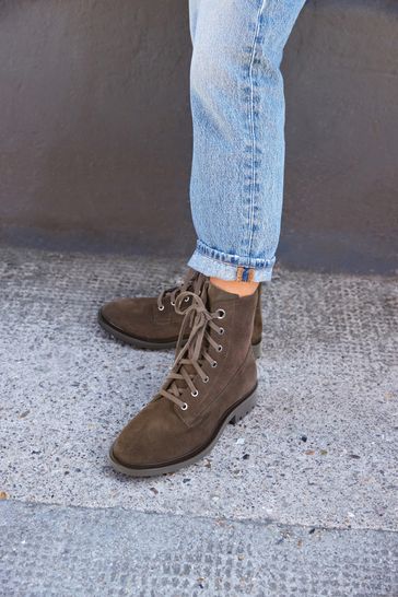 Buy Mink Brown Extra Wide Fit Leather Chunky Lace Up Boots from