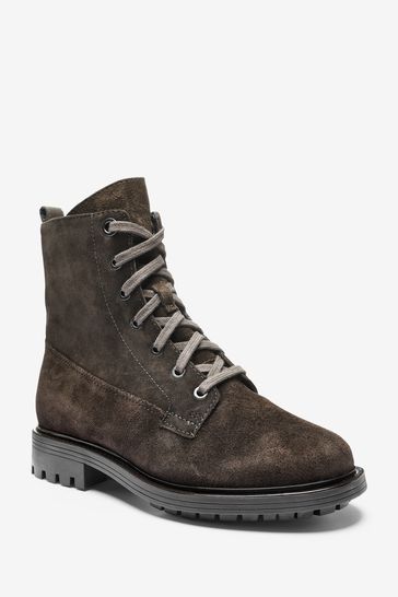 Buy Mink Brown Extra Wide Fit Leather Chunky Lace Up Boots from