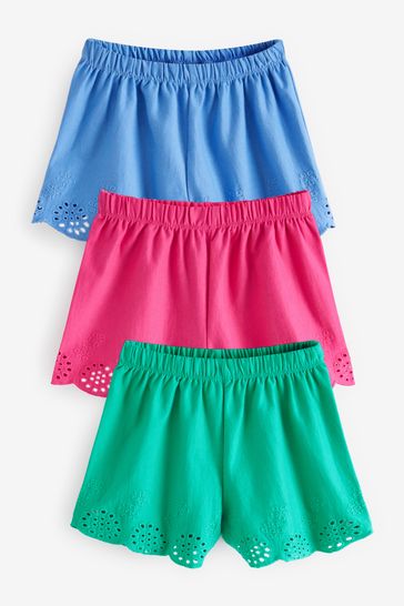 Pink/Blue/Green 3 Pack Jersey Broderie Shorts (3mths-8yrs)