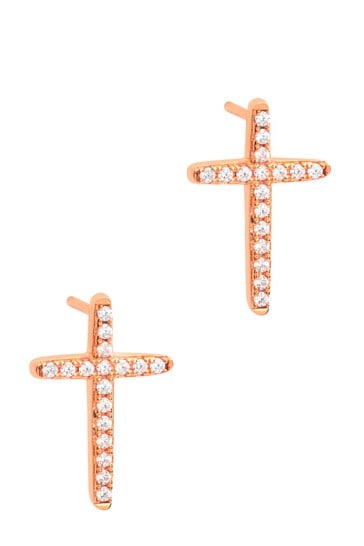 Pure Luxuries LondonRose Gold Strand Cubic Zirconia Cross Earrings