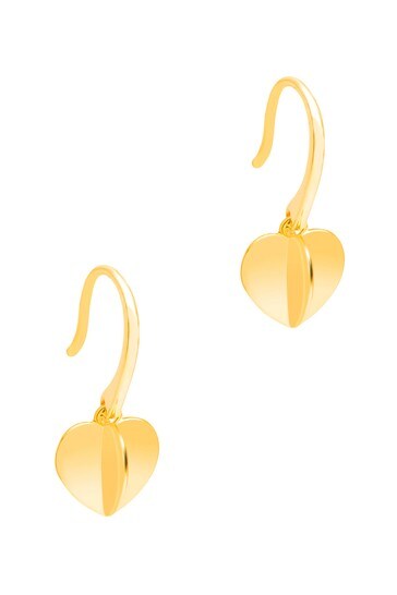 Pure Luxuries London Gold Galilean Heart Drop Earrings