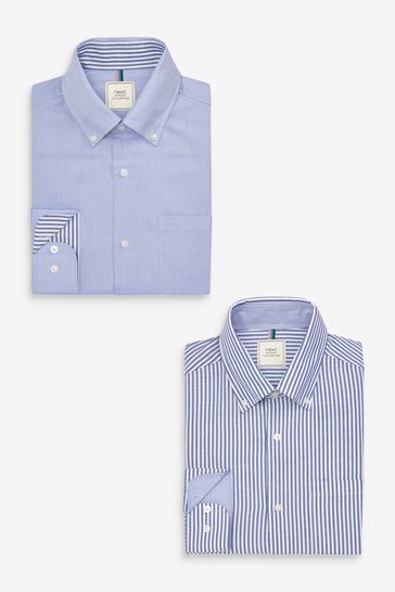 Blue/Blue Bengal Slim Fit Single Cuff Short Sleeve Shirts 2 Pack