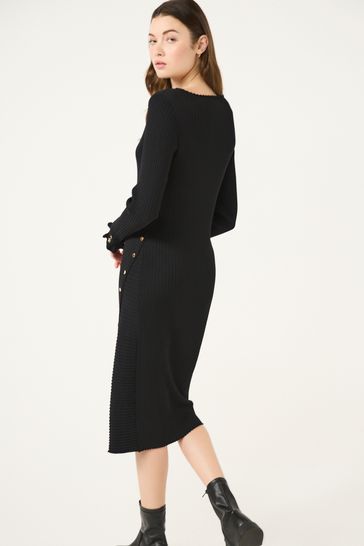Black ribbed dress midi clearance