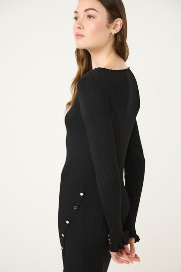 Black ribbed on sale dress with buttons