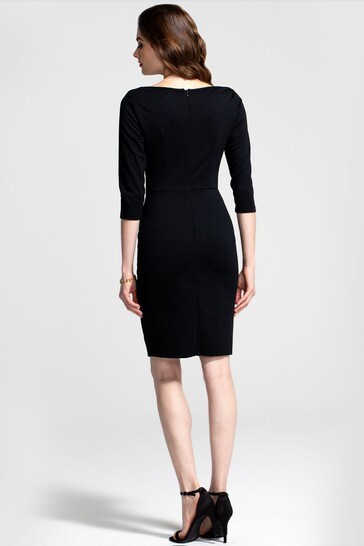 Buy HotSquash Black 50s Silky Trimmed Button Wiggle Dress from