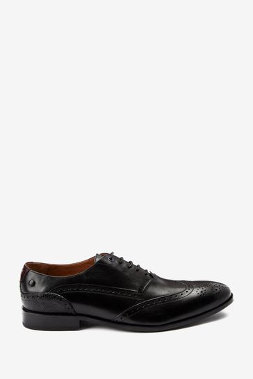 Black Leather Wing Cap Brogues