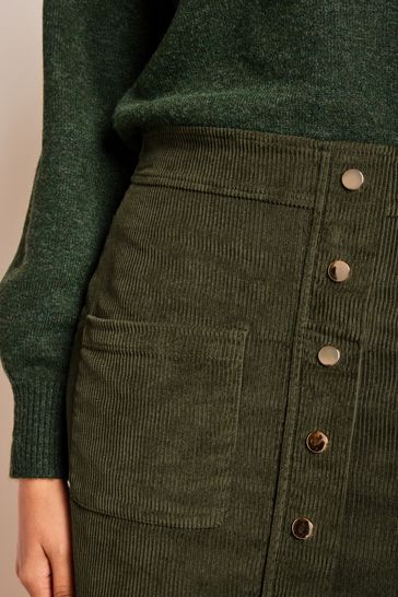 Khaki Green 2 In 1 Corduroy Mix Button Jumper Dress