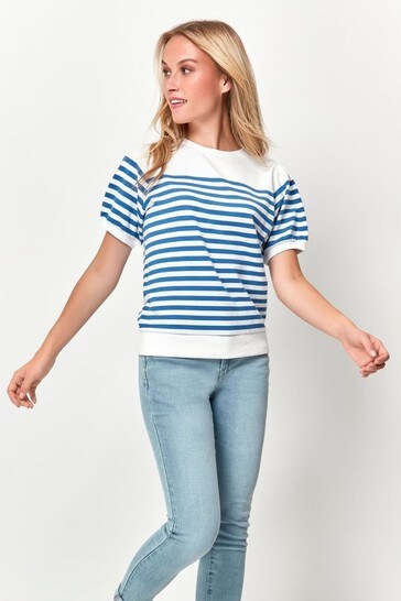 M&Co Blue  Striped Split Hem Sweatshirt