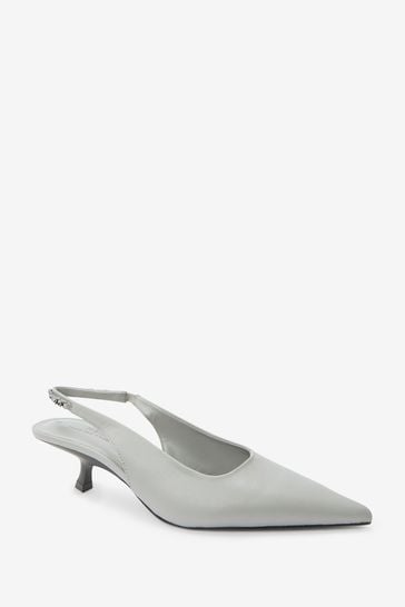 Grey Forever Comfort Chain Slingback Kitten Heels