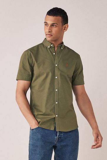 Khaki Green Short Sleeve Stretch Oxford Shirt