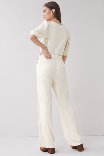 Buy Ecru White Linen Blend Square Neck Jumpsuit from Next Luxembourg