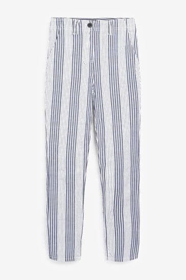Blue and shop white striped trousers