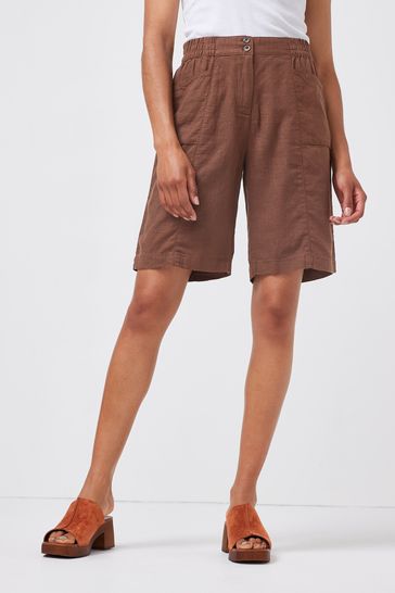 Chocolate Brown Linen Blend Knee Shorts