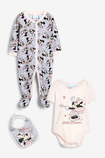 Disney Grey Minnie Mouse Fairy Sleepsuit Bodysuit And Bib Set