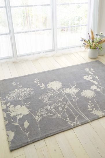 Catherine Lansfield Grey Meadowsweet Floral Woven Rug