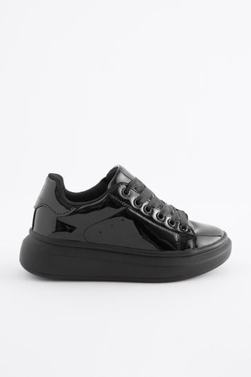 Buy Black Patent Ribbon Lace Standard Fit F Chunky Trainers from Next Ireland