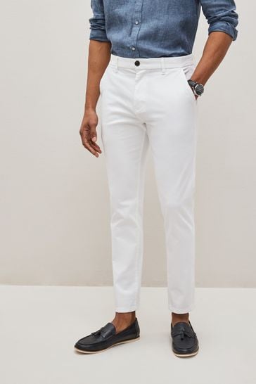 White Slim Stretch Chinos Trousers