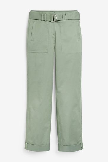 Green Self Belted Wide Trousers
