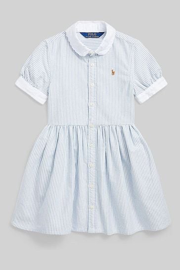 Buy Polo Ralph Lauren Blue Striped Cotton Oxford Logo Shirt Dress