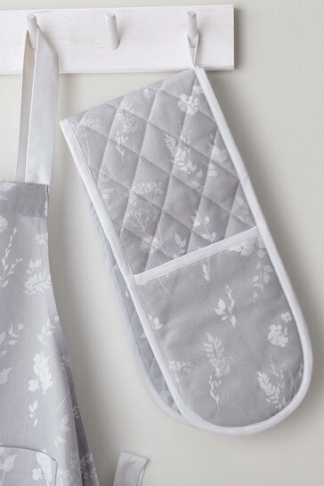 Catherine Lansfield Grey Meadowsweet Floral Double Oven Glove