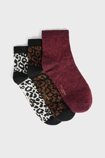 Ted Baker Leoii Black Leopard Detail Metallic Thread Socks Pack