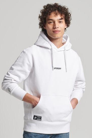 Superdry White Code Micro Logo Pullover Hoodie