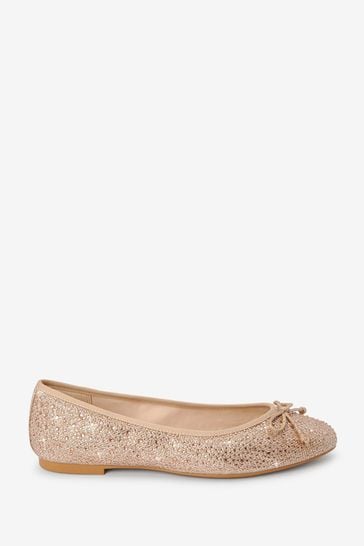 Champagne Gold Forever Comfort® Sparkly Bow Ballerina Shoes