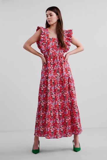 Y.A.S Red Dissy Floral Print Midi Dress